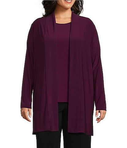 Investments Plus Size Soft Separates Long Sleeve Side Slit Open Front Coordinating Cardigan