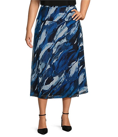 Investments Plus Size Soft Separates Mesh A-Line Drop Waist Pull-On Midi Skirt