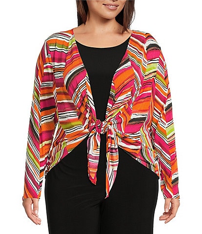 Investments Plus Size Soft Separates Multi Broken Chevron Long Sleeve Coordinating Topper