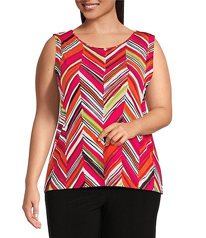 Investments Plus Size Soft Separates Multi Broken Chevron Reversible Crew to Scoop Neck Sleeveless Top