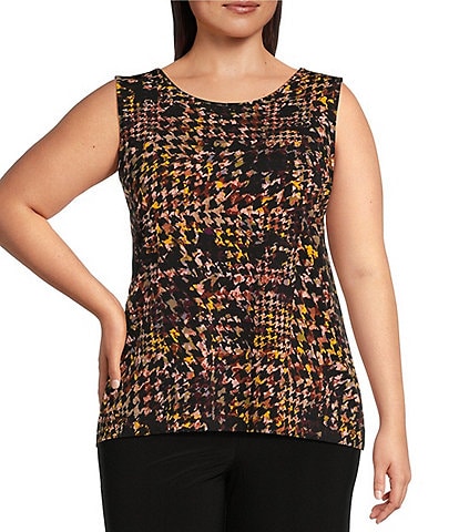 Investments Plus Size Soft Separates Multi Houndstooth Reversible Crew Neck Sleeveless Top