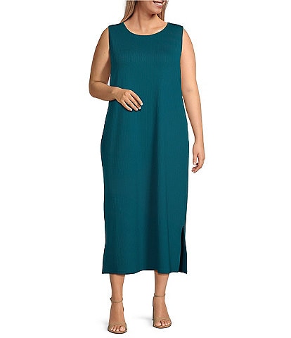 Investments Plus Size Soft Separates Ribbed Sleeveless Crew Neck A-line Midi Dress