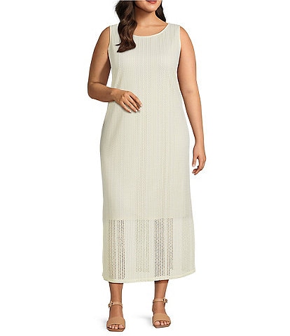 Investments Plus Size Soft Separates Sleeveless Crew Neck Crochet Midi Dress