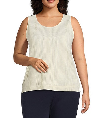 Investments Plus Size Soft Separates Sleeveless Crew Neck Crochet Top