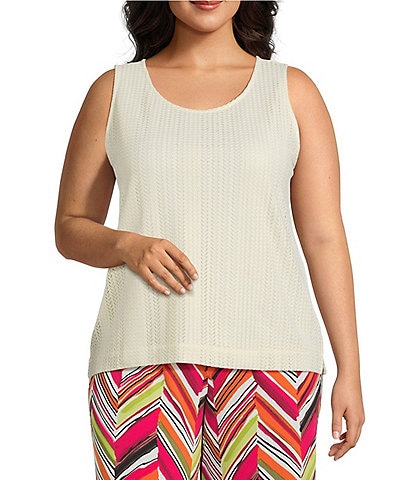 Investments Plus Size Soft Separates Sleeveless Crew Neck Crochet Top