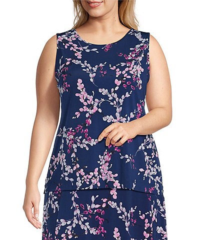 Investments Plus Size Soft Separates Twilight Blooms Reversible Crew Neck Sleeveless Top