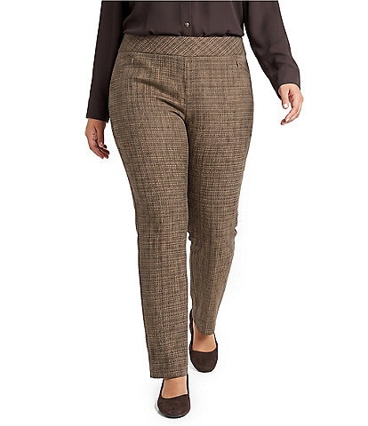 Investments Plus Size the PARK AVE Fit Jasper Plaid Stretch Straight Leg Pants