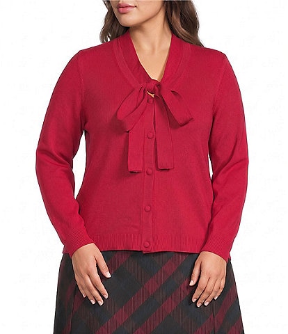 Investments Plus Size V-Neck Long Sleeve Bow Sweater