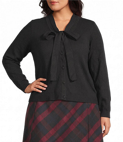 Investments Plus Size V-Neck Long Sleeve Bow Sweater