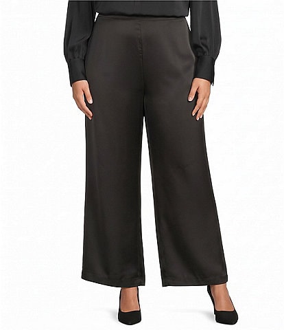 Investments Plus Size Wide Leg Pull-On Satin Pants