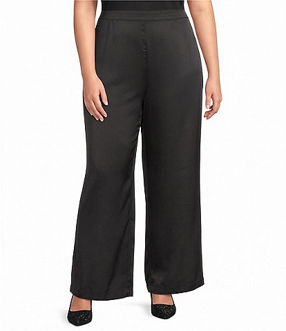 Investments Plus Size Wide Leg Pull-On Satin Pants