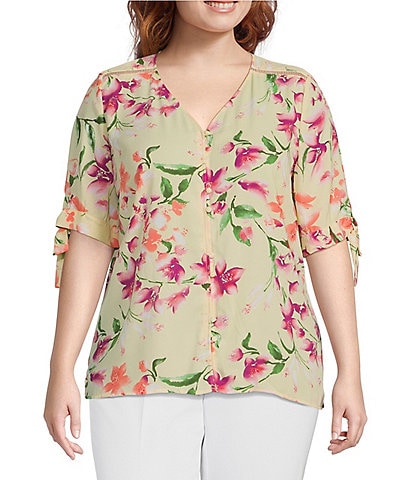 Sksloeg Womens Blouse Plus Size Tops and Blouses, Womens Casual Tops,  Women's V-Neck Floral Print Tunic Tops Button Lace Short Sleeve Tops  T-Shirt Blouse,Rose Gold M 