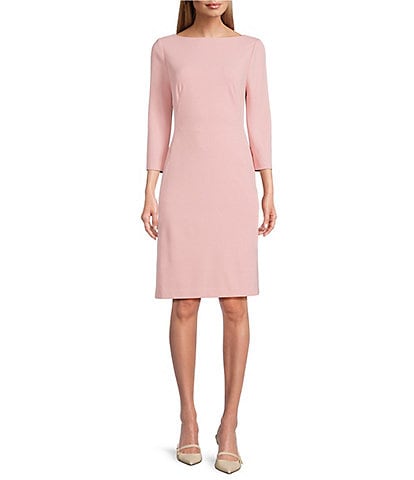 Investments Scuba Crepe 3/4 Sleeve Ballet Neck Sheath Dress