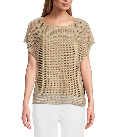 Investments Short Sleeve Crew Neck Open Stitch Top