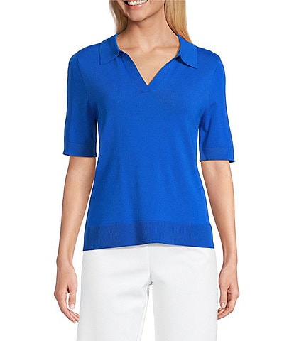 Investments Short Sleeve V-Neck Shirt Collar Top