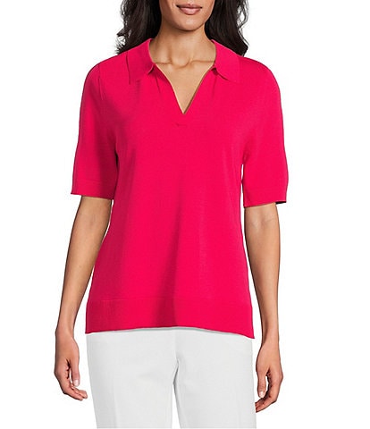 Investments Short Sleeve V-Neck Shirt Collar Top