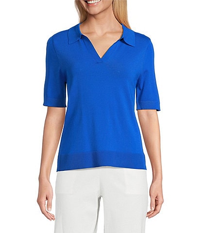 Investments Short Sleeve V-Neck Shirt Collar Top