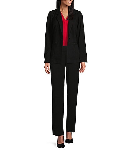 Investments Signature Ponte Long Sleeve One Button Blazer & PARK AVE fit Stretch Straight Leg Pants