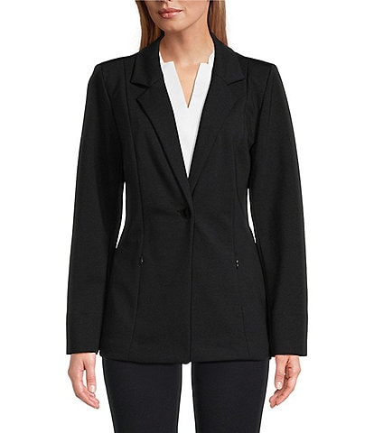 1. STATE Long Sleeve Notch Lapel Single Button Front Pocketed Darted  Stretch Crepe Blazer