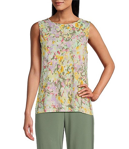 Investments Soft Separates Blurred Garden Print Reversible Crew to Scoop Neck Sleeveless Tank Top
