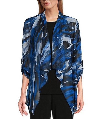 Investments Soft Separates Mesh Open Drape Front Long Roll-Tab Sleeve Coordinating Cardigan