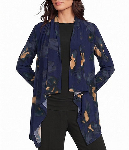 Investments Soft Separates Multi Exploded Floral Print Long Sleeve Open Front Jacket