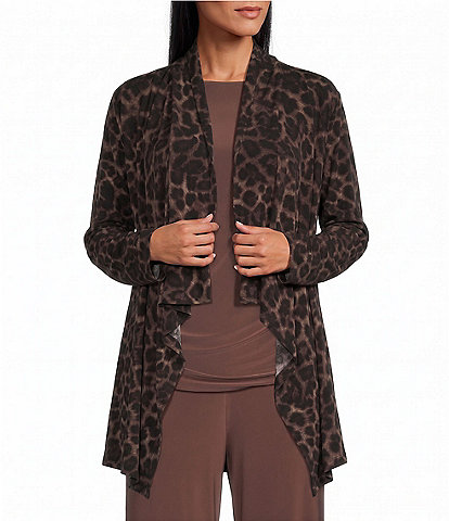 Investments Soft Separates Pinecone True Leopard Print Long Sleeve Open Front Jacket