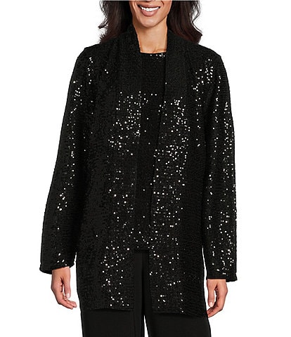 Investments Soft Separates Sequin Long Sleeve Side Slit Open Front Coordinating Cardigan