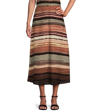 Investments Stripe Printed Coordinating A-Line Midi Skirt