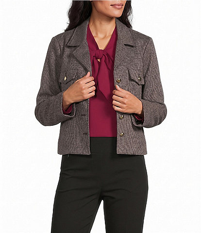 Investments Textured Long Sleeve Notch Lapel Button Front Blazer