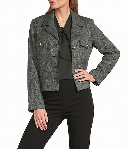 Investments Textured Long Sleeve Notch Lapel Button Front Blazer