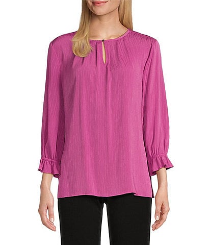 Investments Woven 3/4 Sleeve Keyhole Crew Neck Top