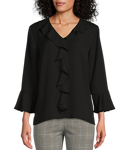 Investments Riley Woven Cascading Ruffled V-Neck 3/4 Sleeve Top