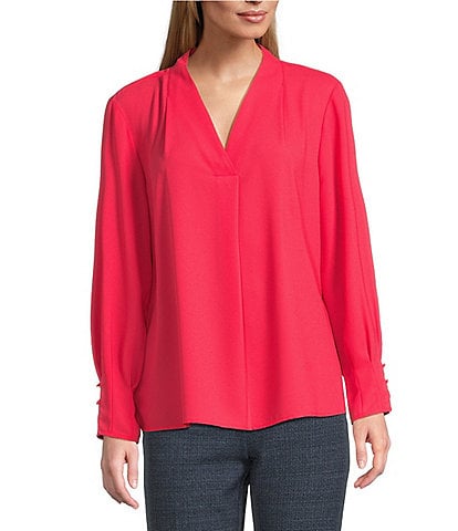 Investments Woven Long Sleeve V-Neck Top