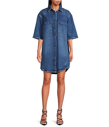 IRO Esmar Denim Collar Neck Elbow Sleeve Shirt Dress