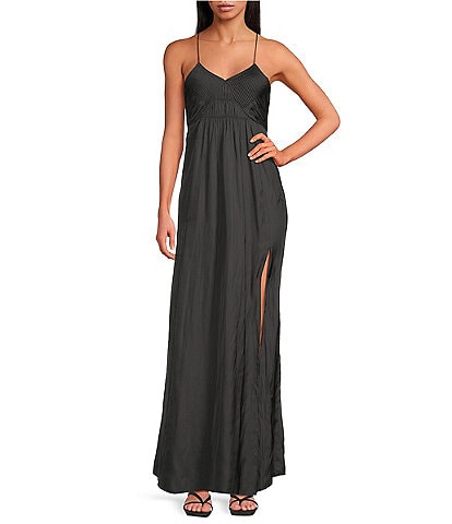 IRO Ingrid V-Neck Sleeveless Front Pleat Maxi Dress