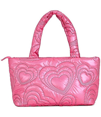 Iscream Girls Pink Shining Heart Puffy Overnight Bag