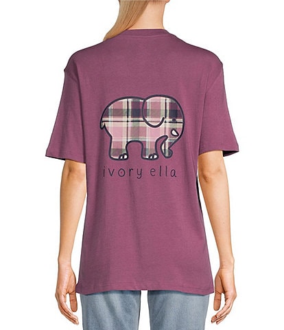 Ivory Ella Pretty Plaid Elephant Short Sleeve Graphic T-Shirt