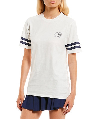 Ivory Ella Striped Sleeve Graphic T-Shirt