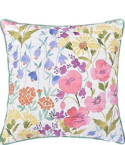 J. By J. Queen New York Jules 18 inch Wildflower Print Square Quilted Decorative Throw Pillow