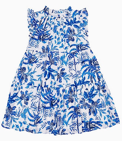 J. Marie Big Girls 7-14 Hayden Tropical Floral Flutter Sleeve Dress