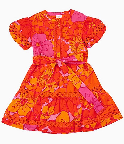 J.Marie Big Girls 7-14 Lizzie Floral Print Button Front Puff Sleeve Dress