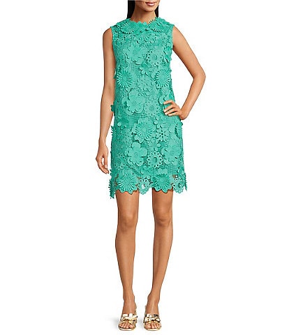 J. Marie Saylor 3D Lace Round Neck Sleeveless Shift Dress