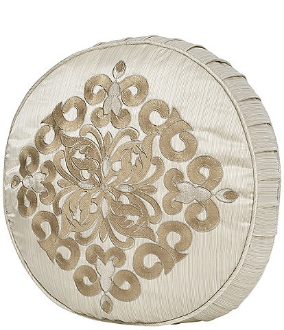 J. Queen New York Amaretto Embroidered Medallion Tufted Pleated Detail Round Decorative Pillow