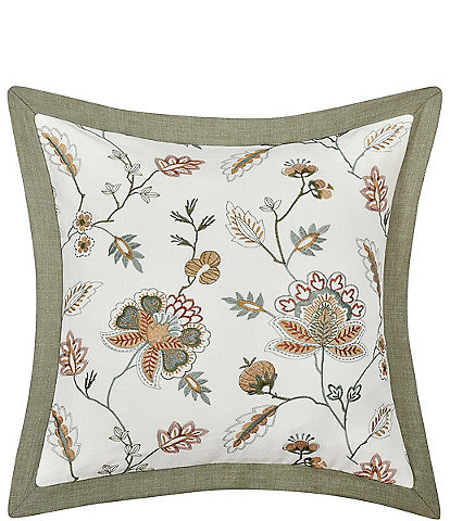 J. Queen New York Athena Jacobean Embroidered Floral Square Decorative Throw Pillow