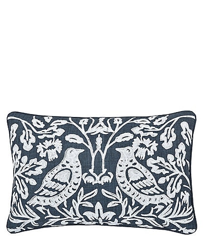 J. Queen New York Attraction Reversible Denim Chinoiserie Bird Boudoir Embroidered Pillow