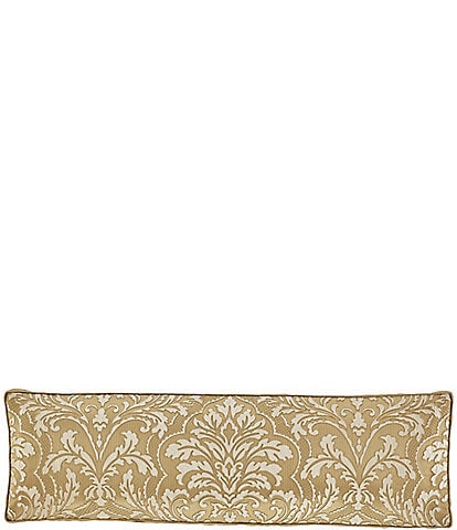 J. Queen New York Aurelia Satin Gold Woven Damask Reading Bolster Decorative Throw Pillow