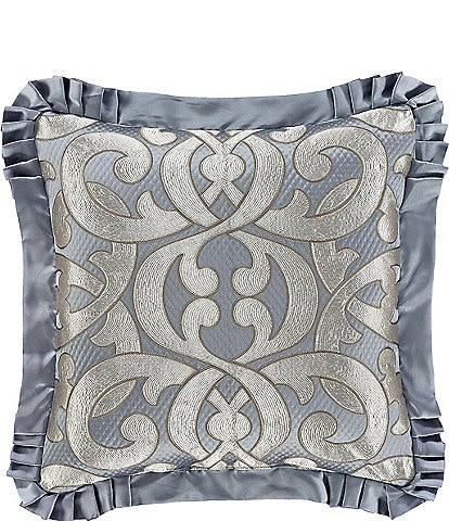 J. Queen New York Barocco Pleated Flanged Square Embellished Decorative Throw Pillow