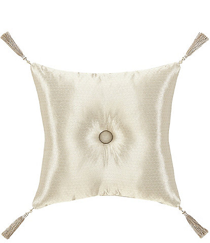 J. Queen New York Celine Button-Tufted Tasseled Reversible 18" Square Decorative Pillow