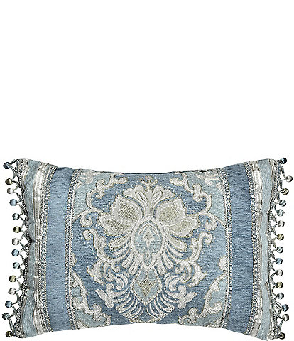 J. Queen New York Celtic Woven Chenille Damask Tasseled Boudoir Reversible Decorative Throw Pillow